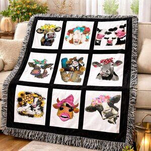 Handmade Cow Custom Blanket 50x60 Farmhouse Throw Super Soft